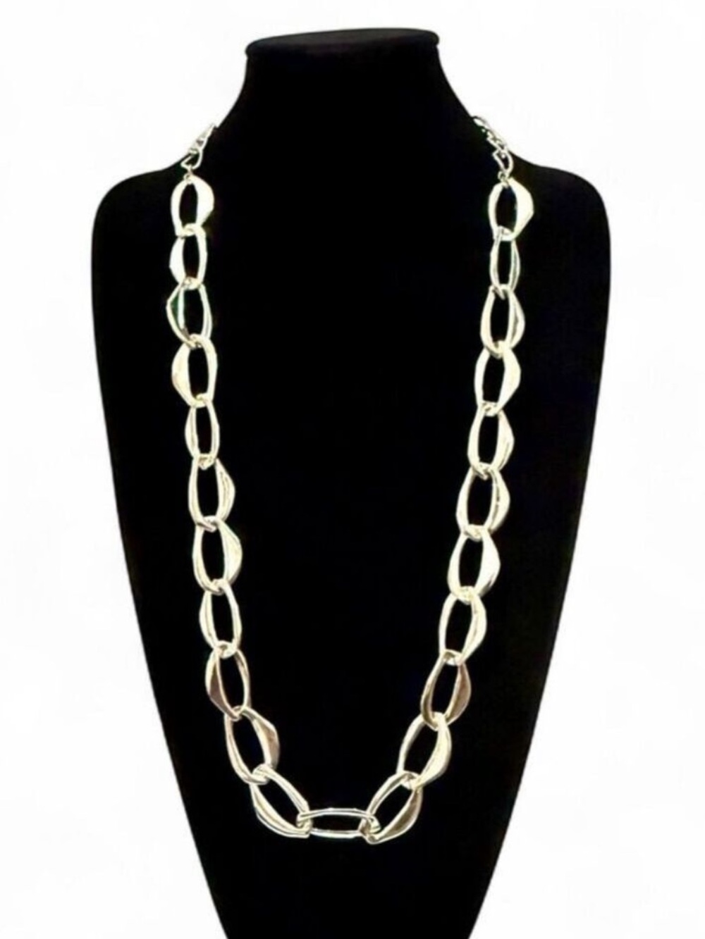 Chico’s Classic Polished Silver Large Link Chain Necklace | NEW